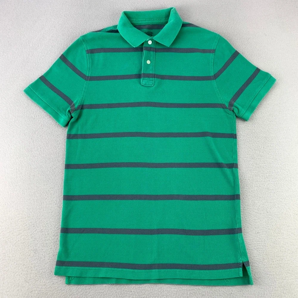 J. Crew Vintage Polo Shirt‎ Men Medium Green Striped Faded Short Sleeve Cotton